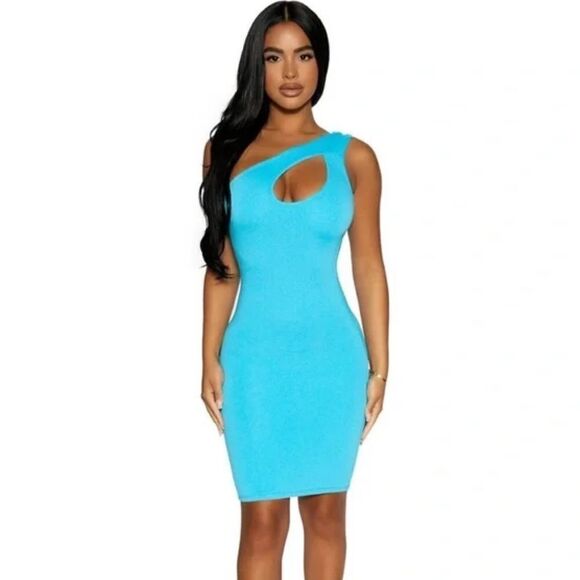 NWT naked wardrobe blue one shoulder keyhole mini club party dress size XXS - Picture 1 of 8